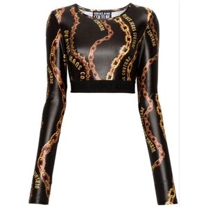 VERSACE JEANS COUTURE Black Chain Couture Long Sleeve Crop Top Size 38